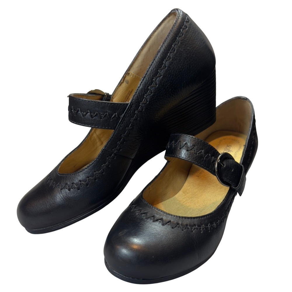 Softspots Mary Jane Wedge Shoes Womens 8.5 Black Leather Platform Comfort CAT110 - Picture 2 of 10